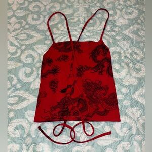 Dragon print cami top with cross tie open back